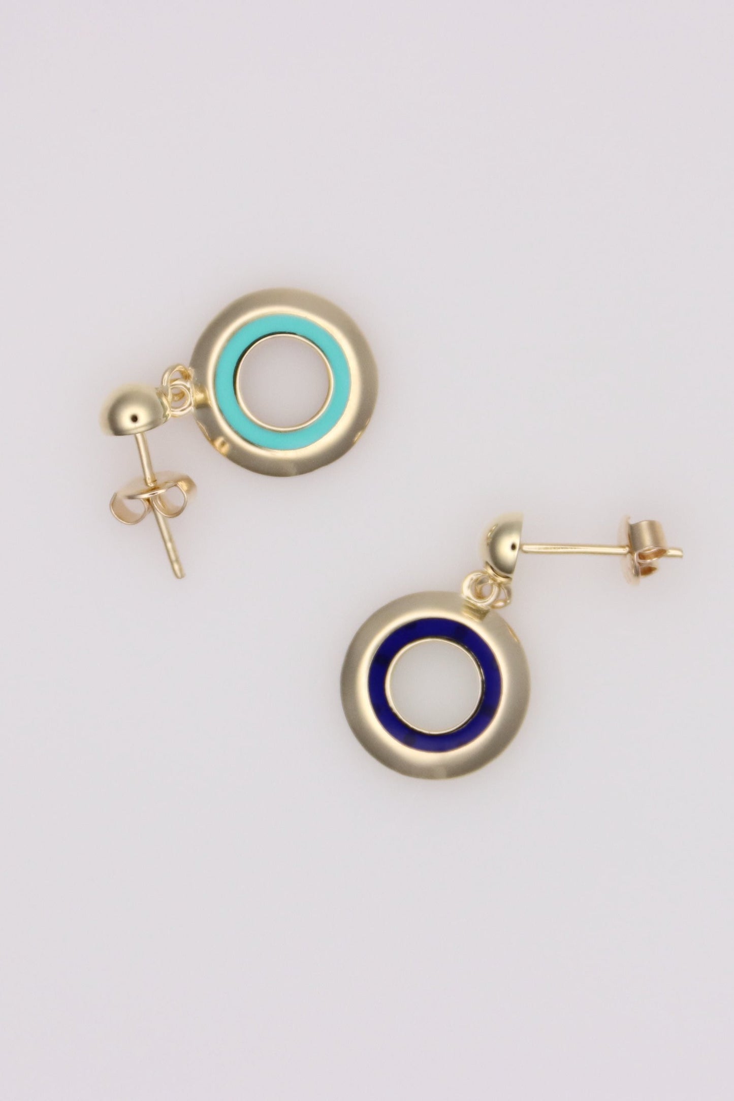 Turquoise and Blue Gold Circle Earrings