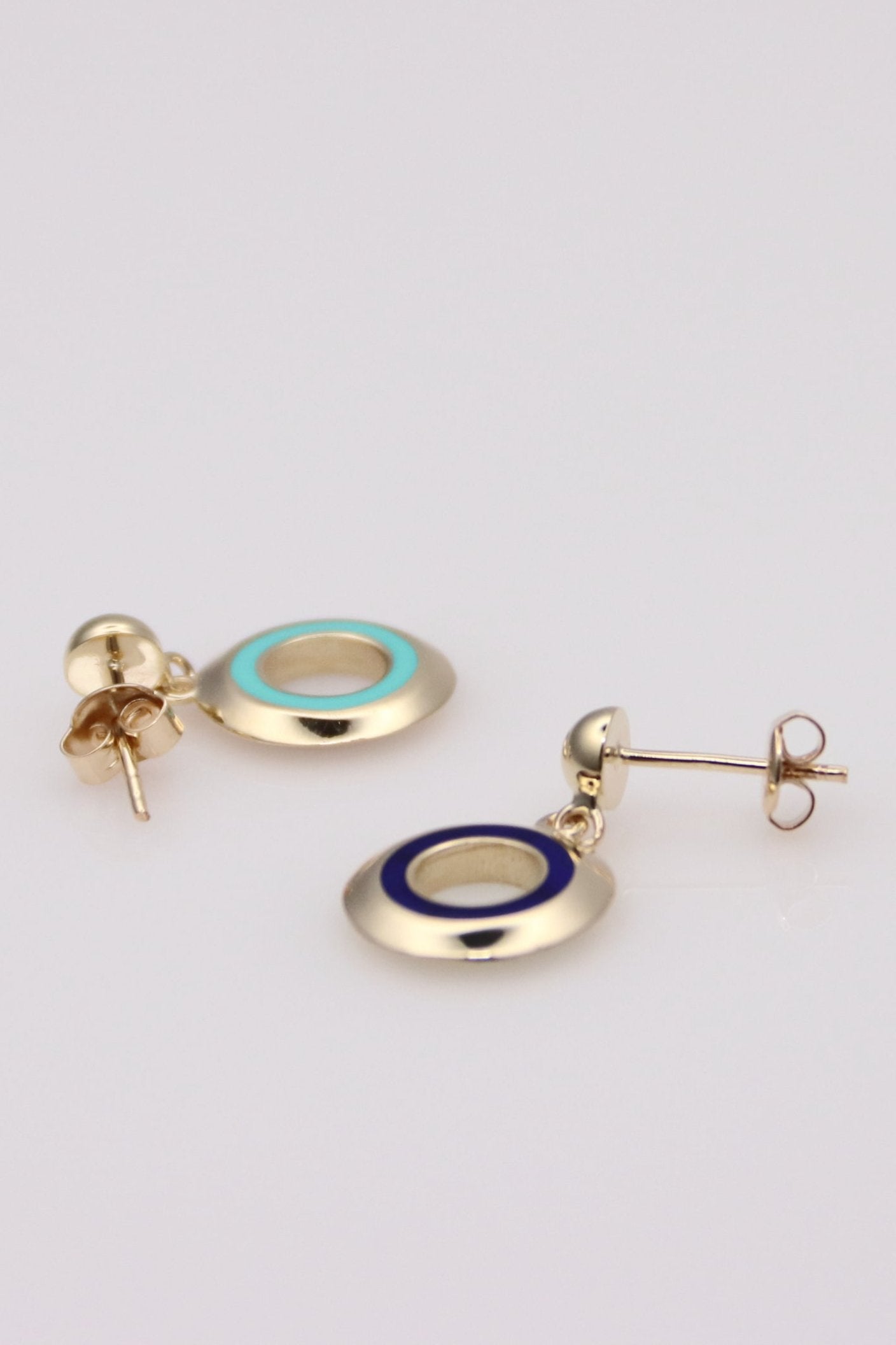 Turquoise and Blue Gold Circle Earrings