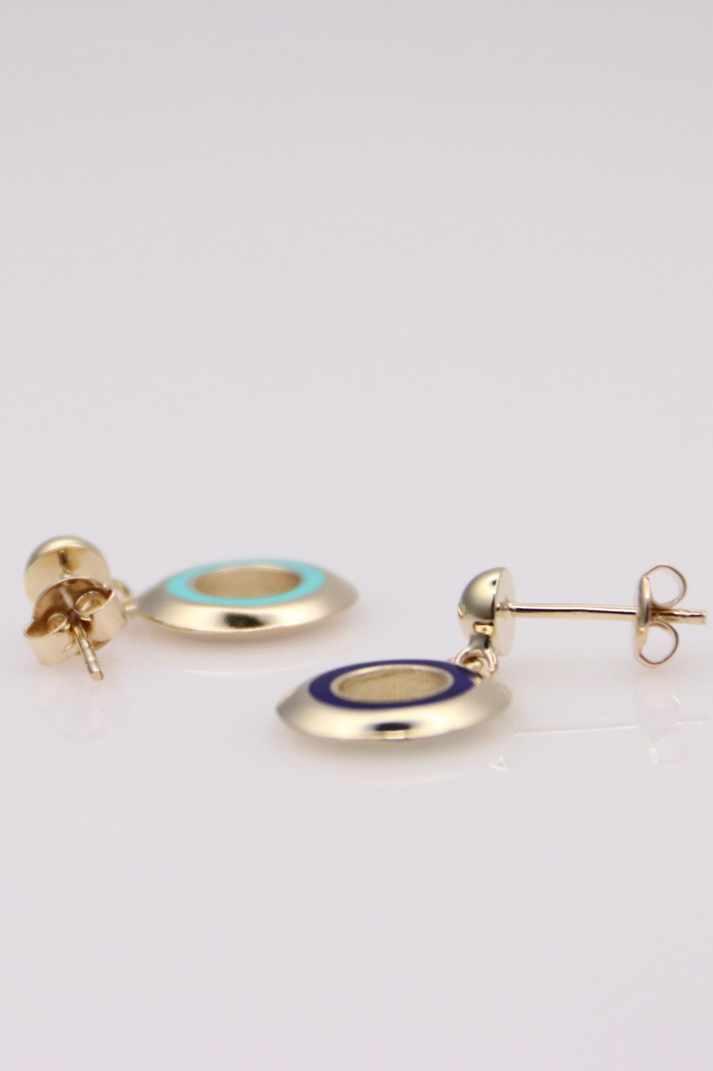 Turquoise and Blue Gold Circle Earrings