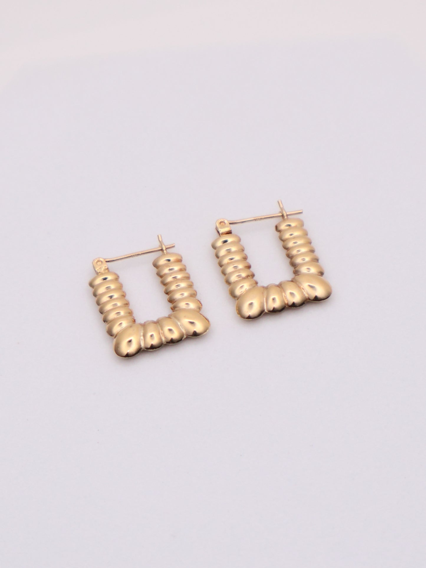 14k Gold Textured Rectangle Hoops