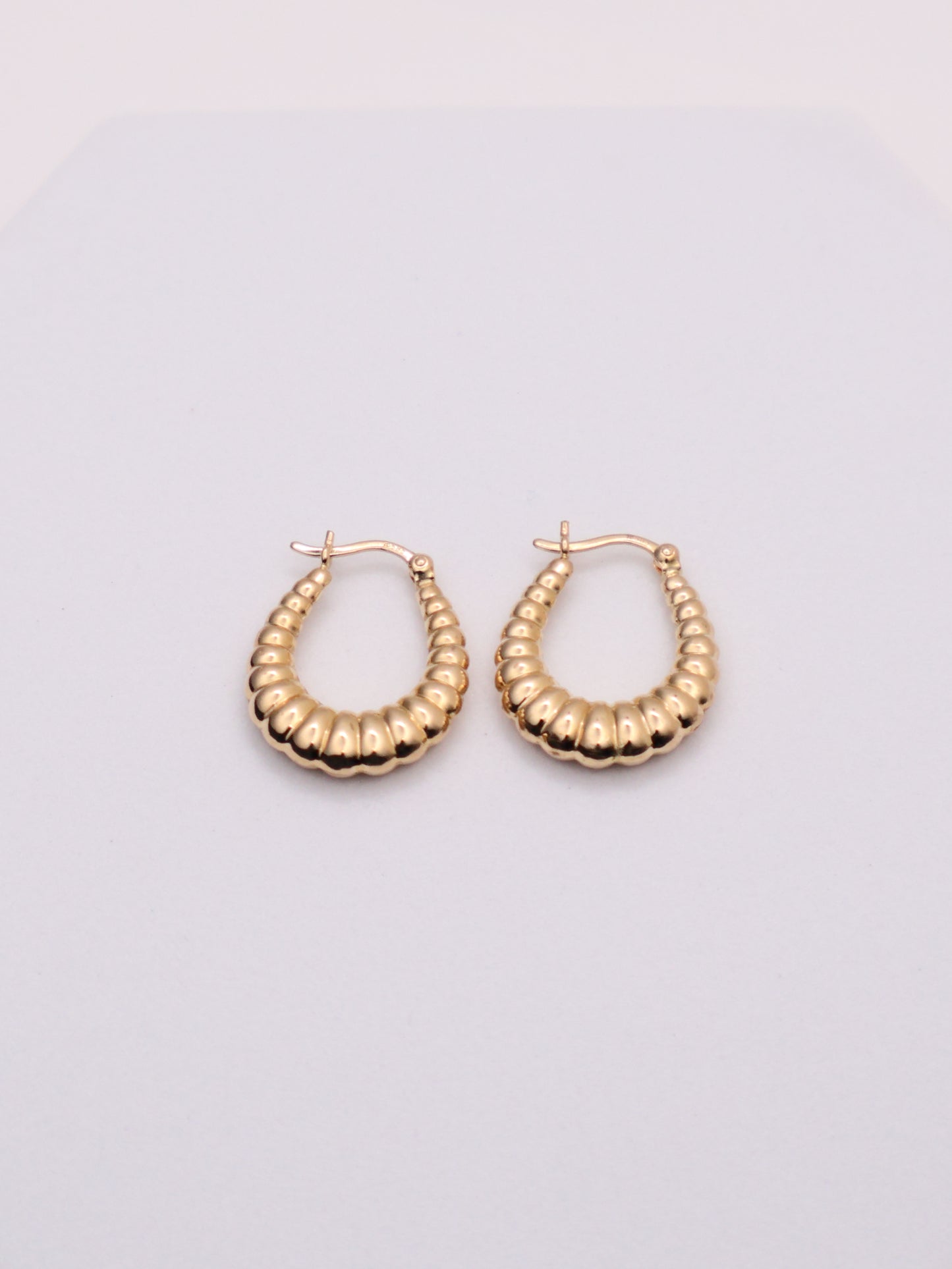 14k Gold Oval Shell Hoop Earrings