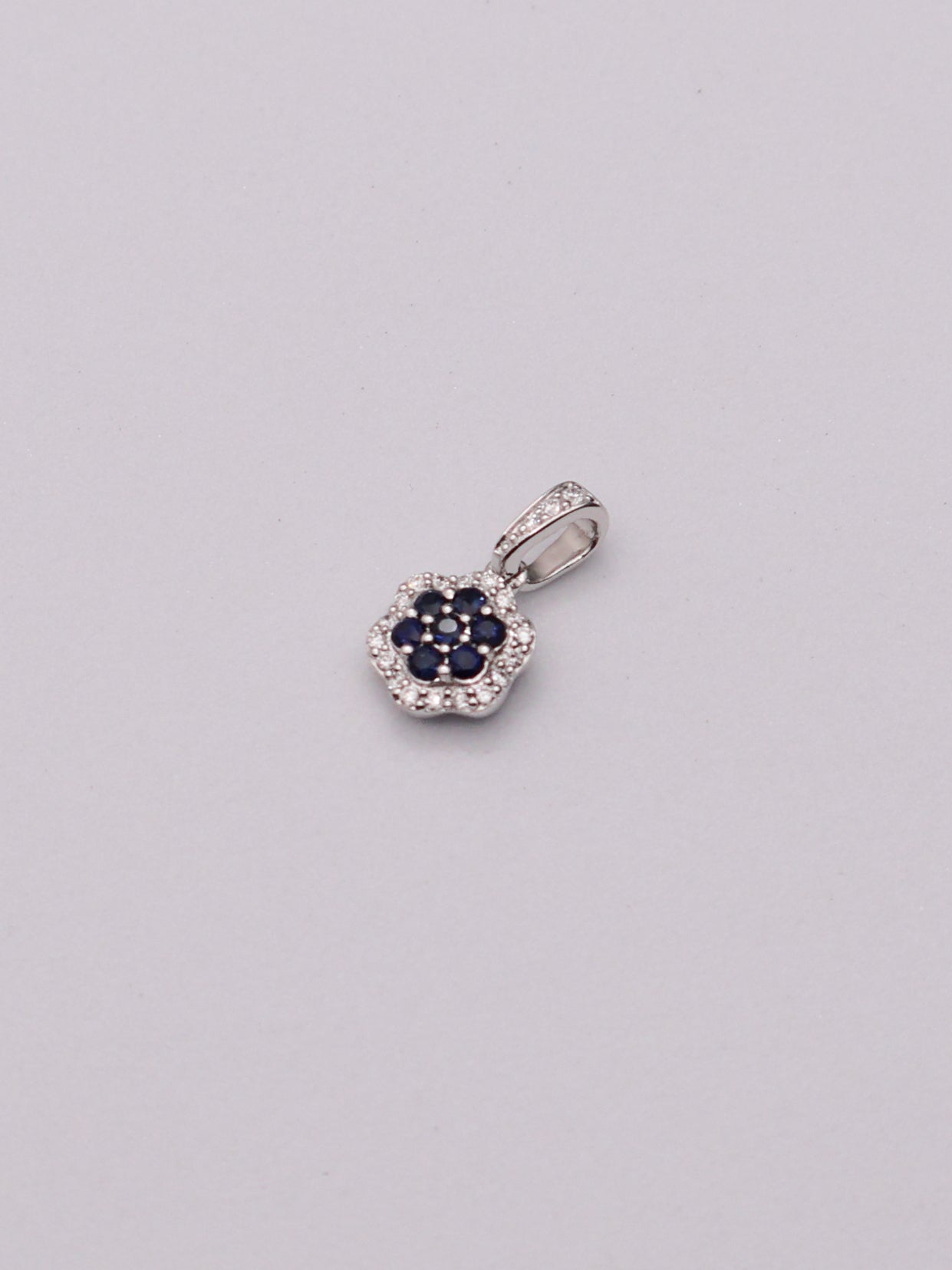 14k WG Diamond & Blue Floral Pendant