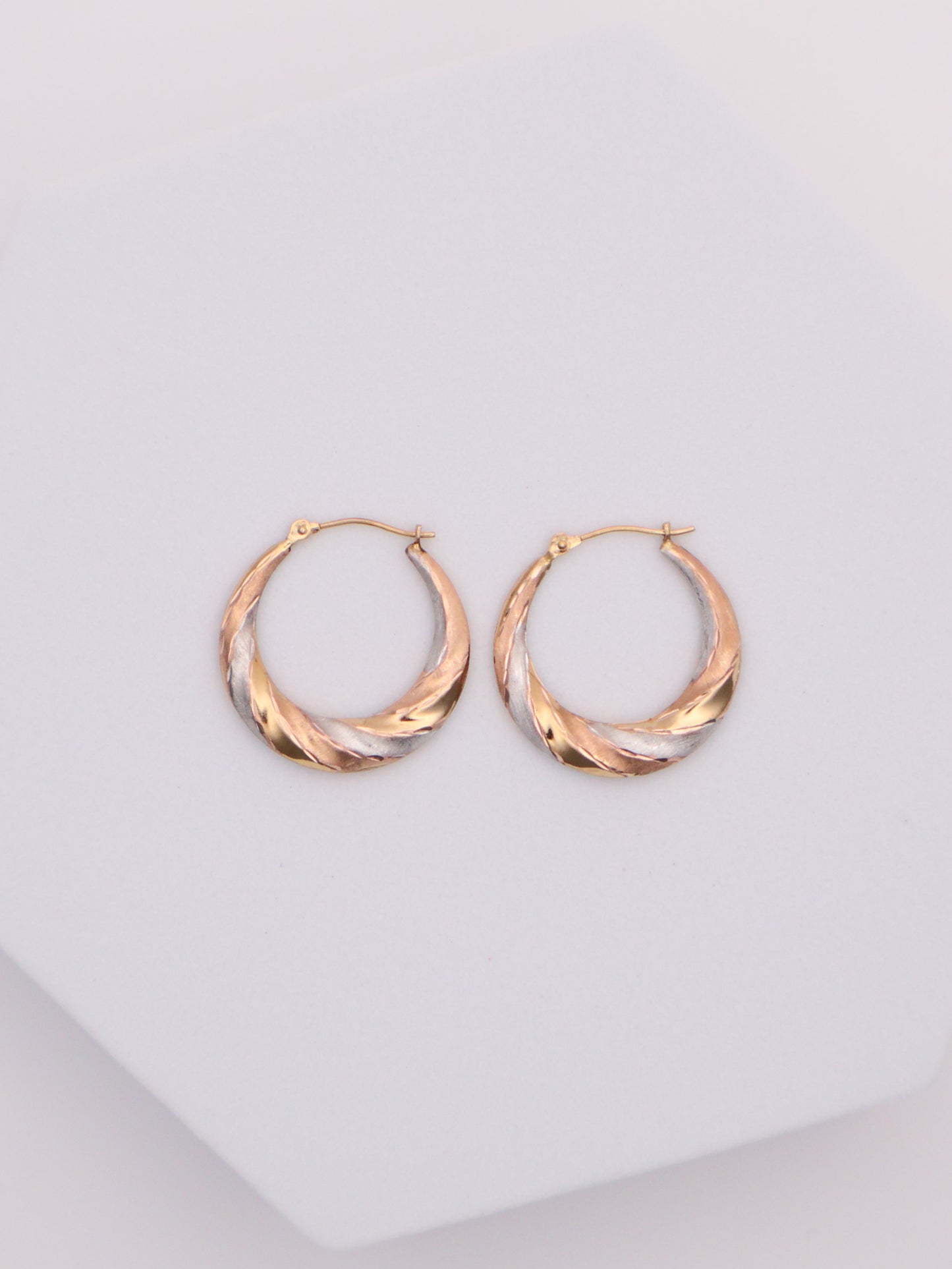 14k Tri-Color Medium Hoop Earrings
