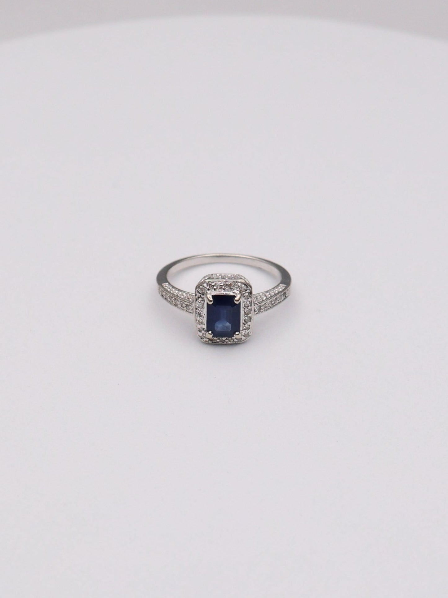 14k WG Blue Stone & Diamond Ring