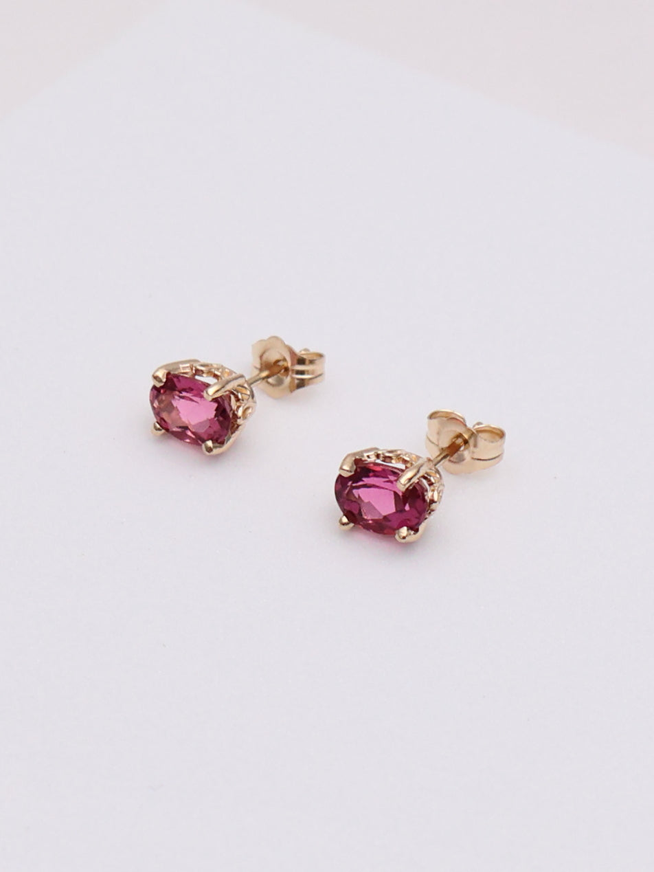 14k Pink Oval Stud Earrings