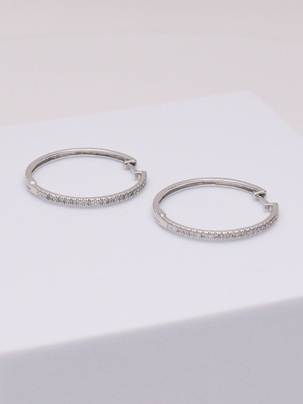 10k White Gold Diamond Hoops