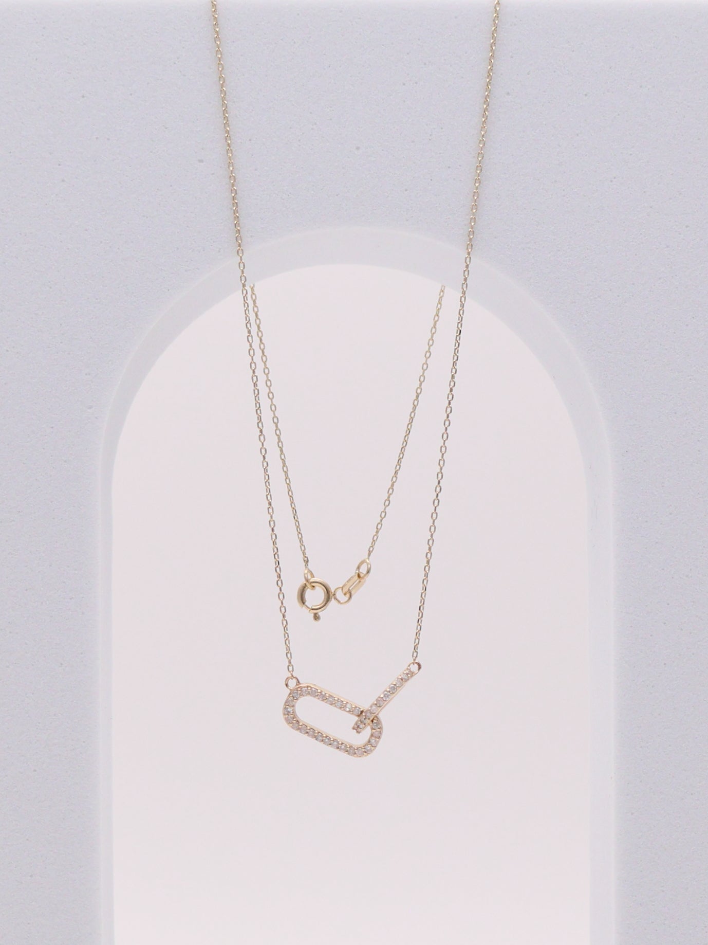 14k Diamond Rectangle Link Necklace