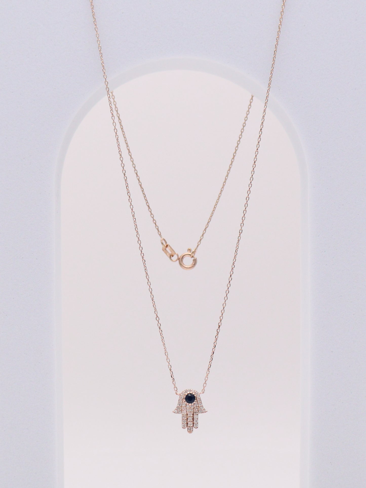 14k RG Diamond Hamsa Hand Necklace