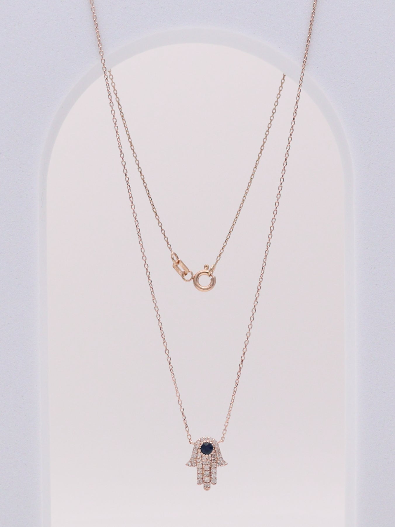 14k RG Diamond Hamsa Hand Necklace