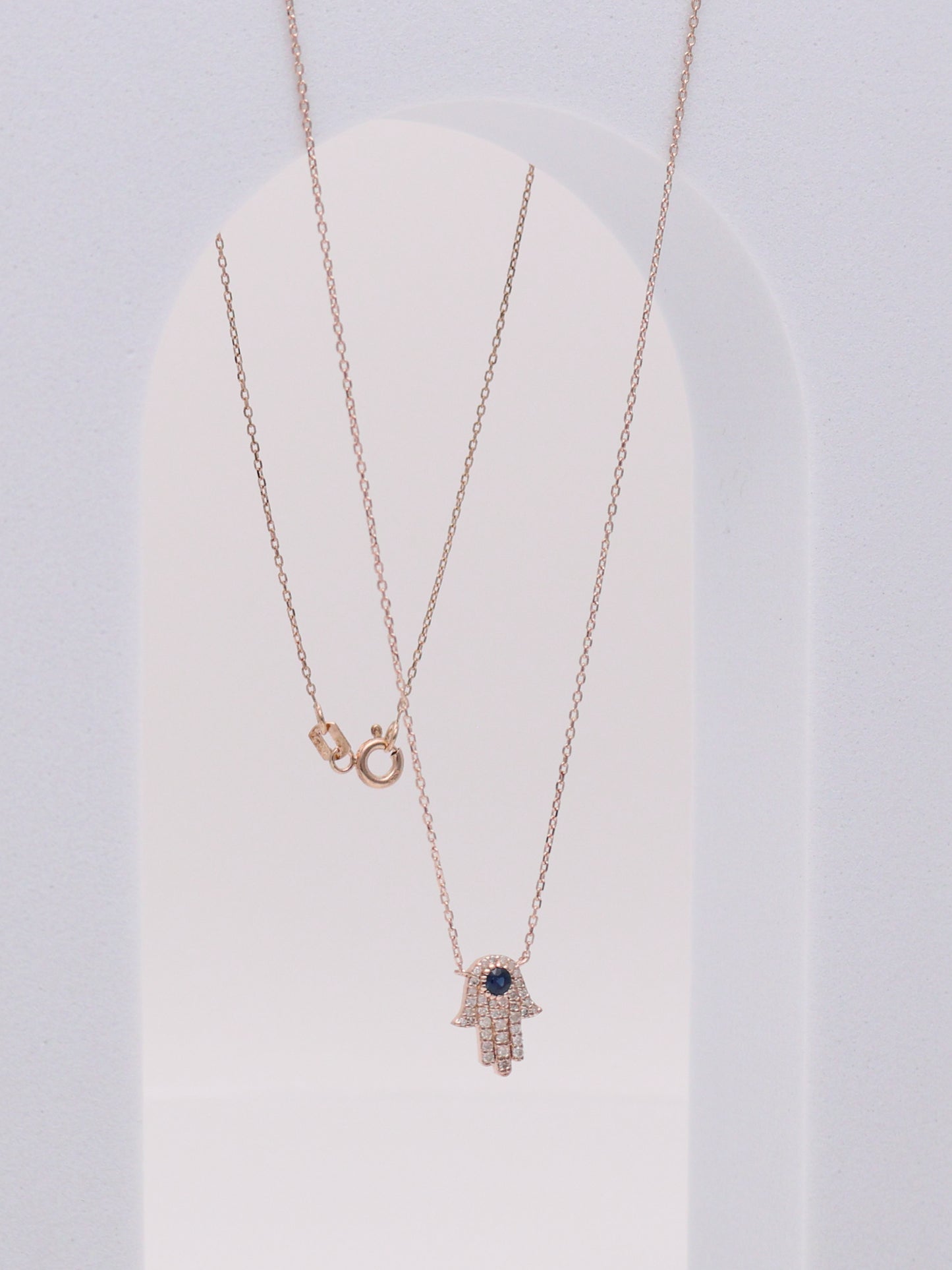 14k RG Diamond Hamsa Hand Necklace