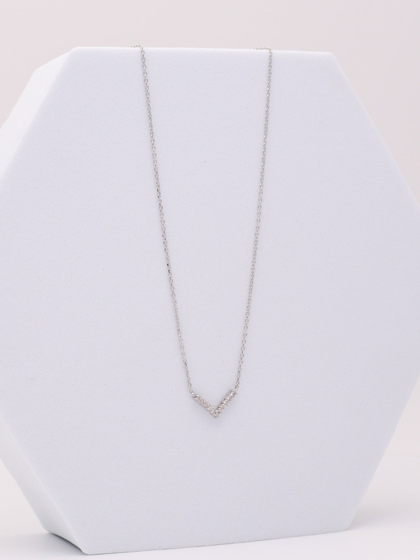 14k WG Diamond V Necklace