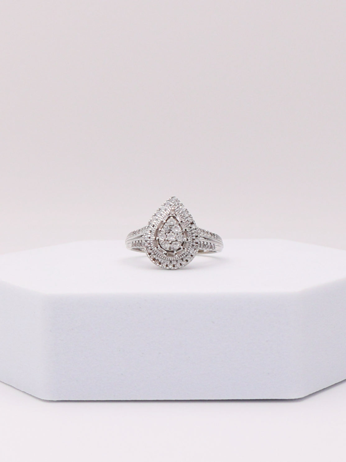 10K White Gold Pear Diamond Ring