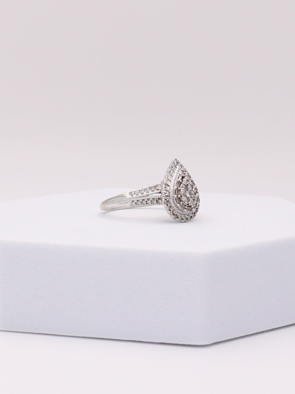 10K White Gold Pear Diamond Ring