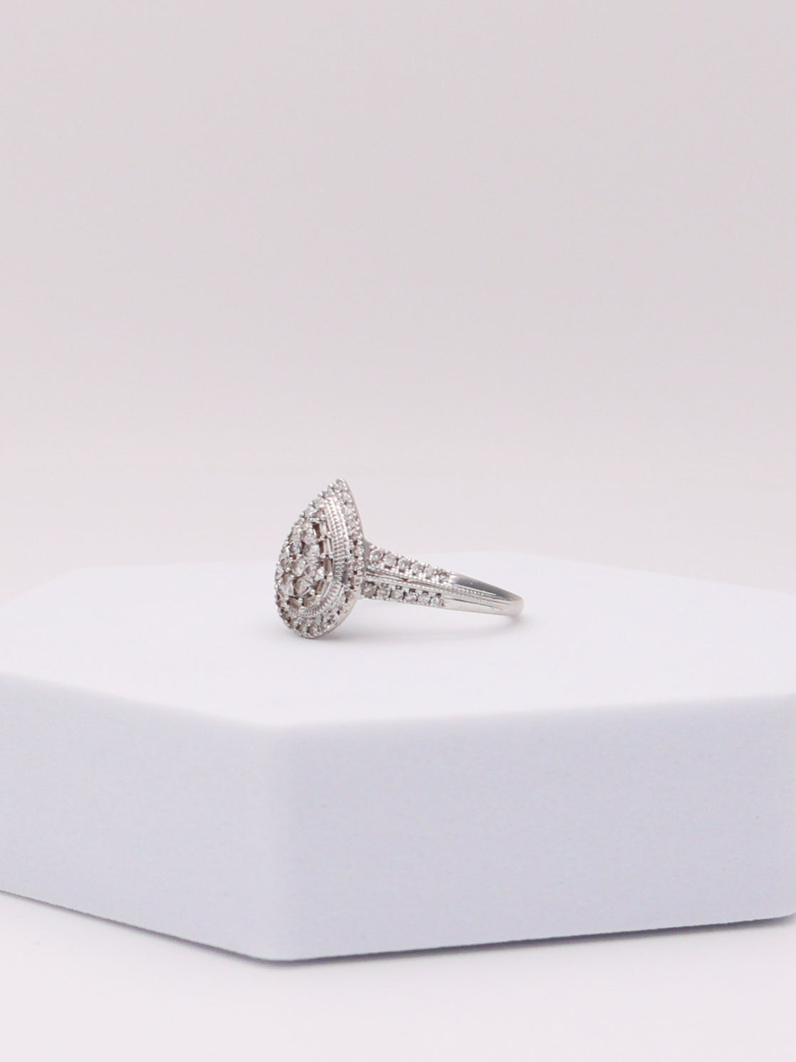 10K White Gold Pear Diamond Ring