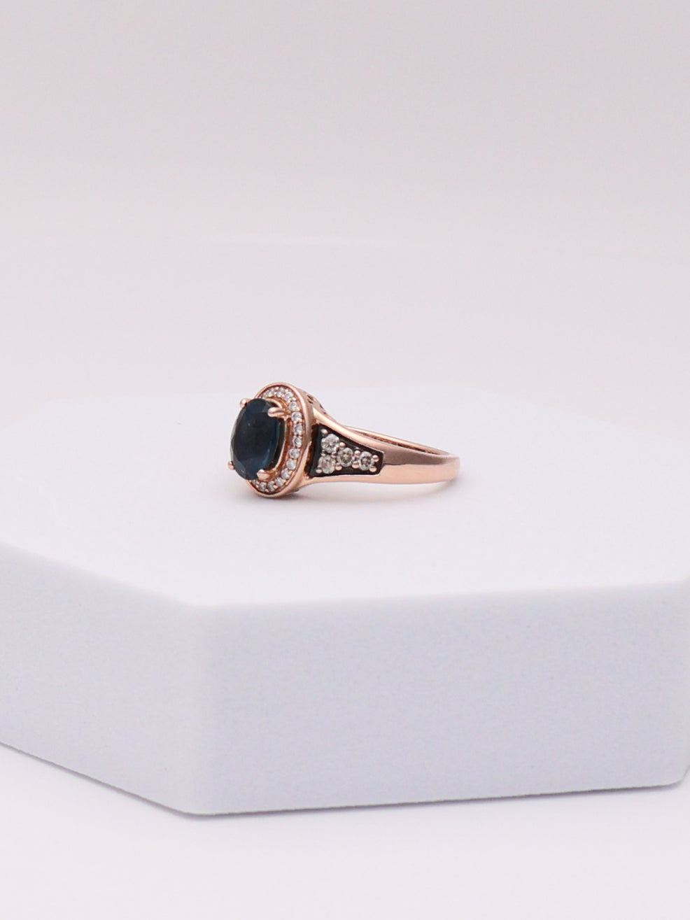 14K Rose Gold Blue Topaz & Diamond Le Vian Ring