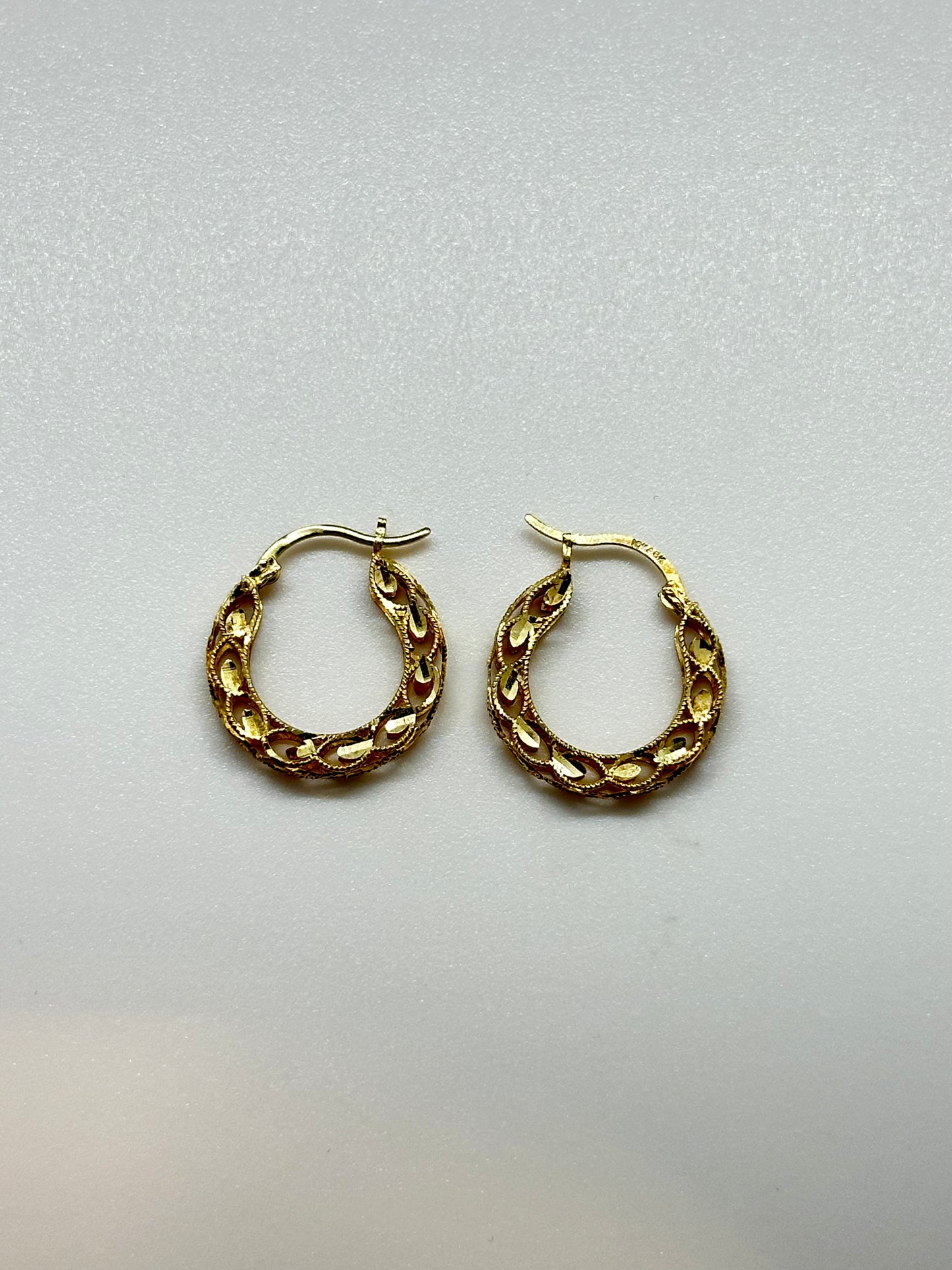 10K Yellow Gold Textured Hoops