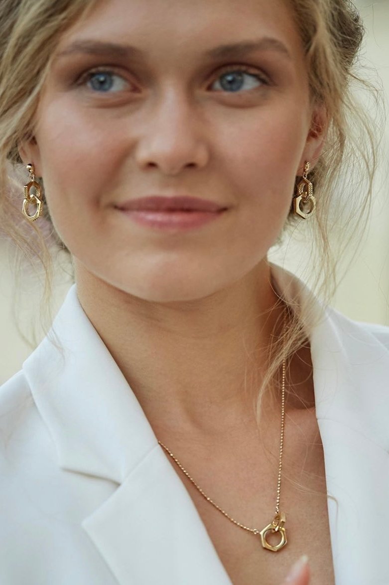 Double Hexagon Drop Earrings