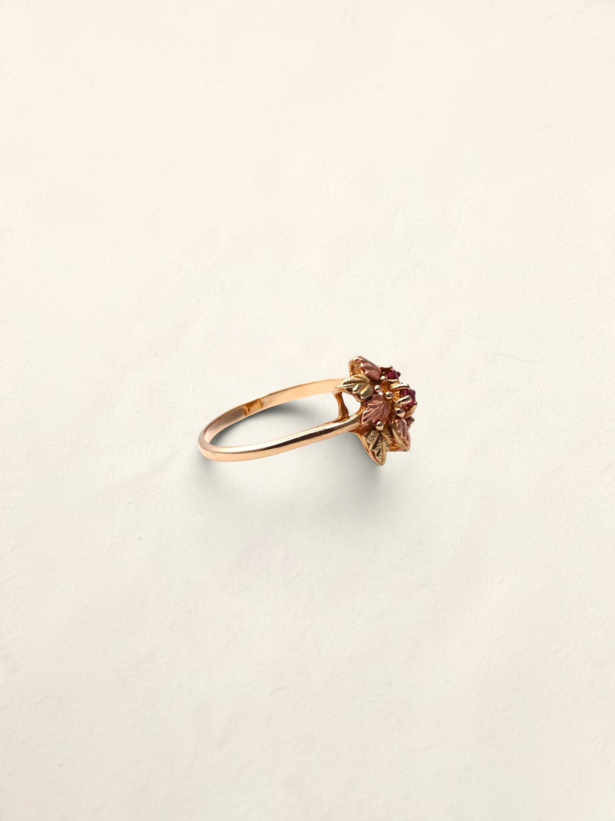 10K Two-Tone Ruby Leaf Ring
