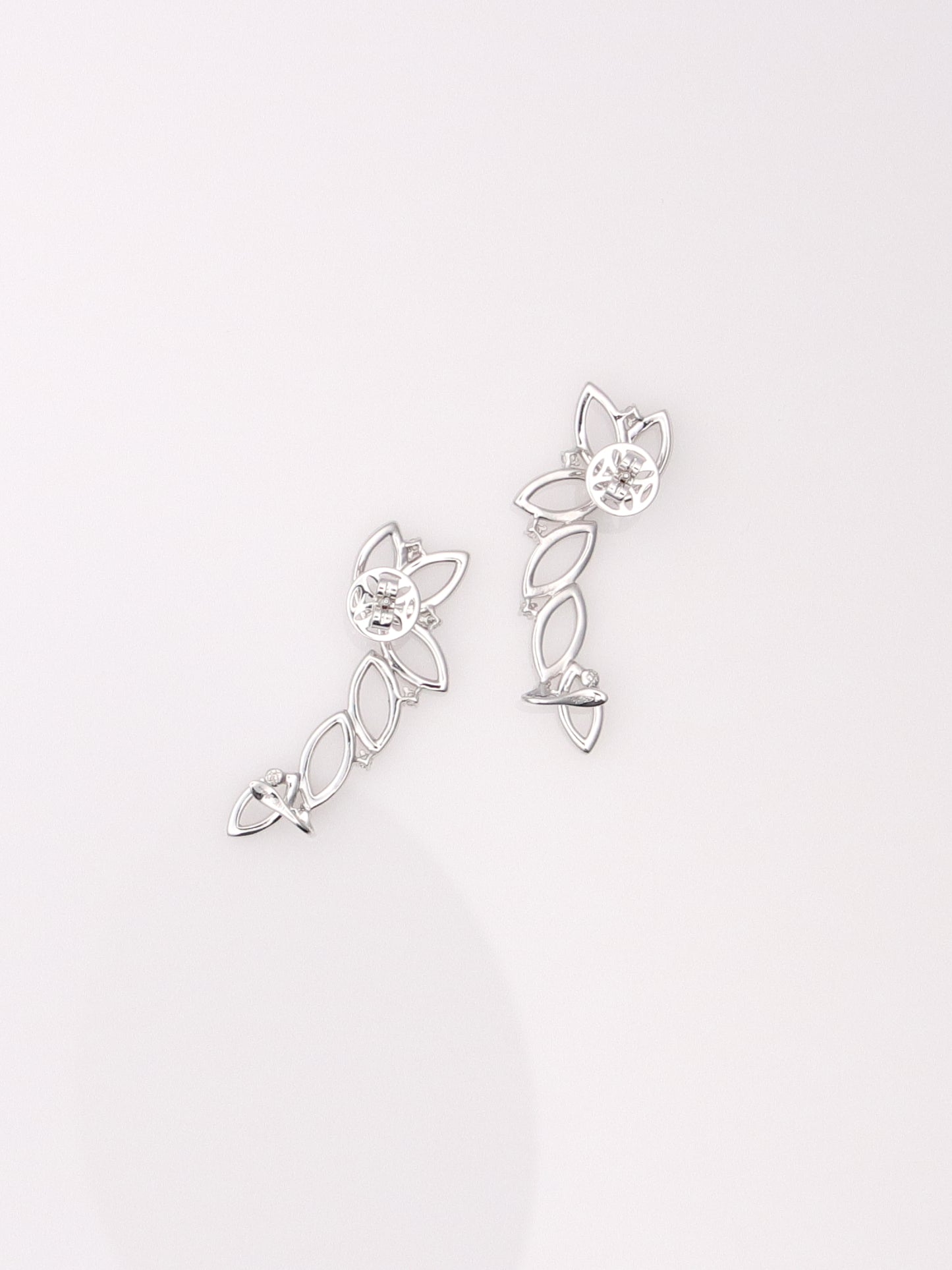 14K White Gold Diamond Ear Climbers