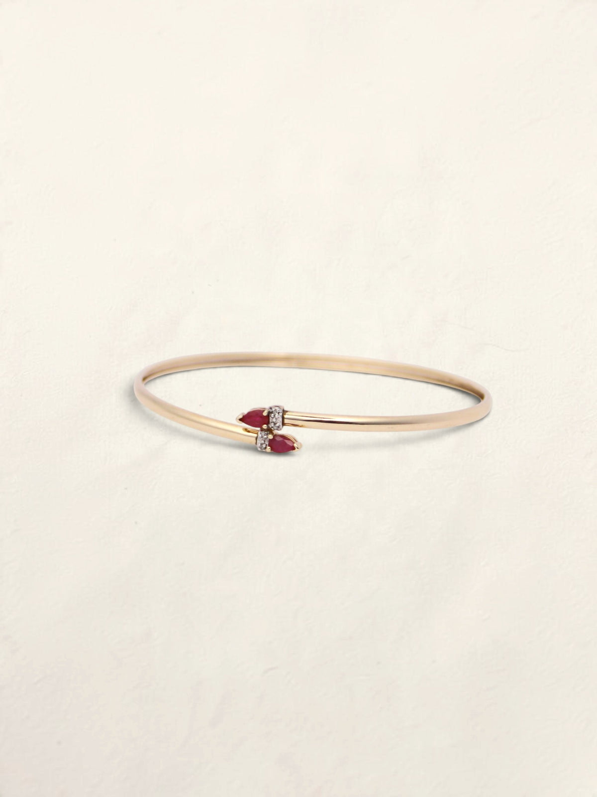10K Yellow Gold Ruby and Diamond Bypass Bangle