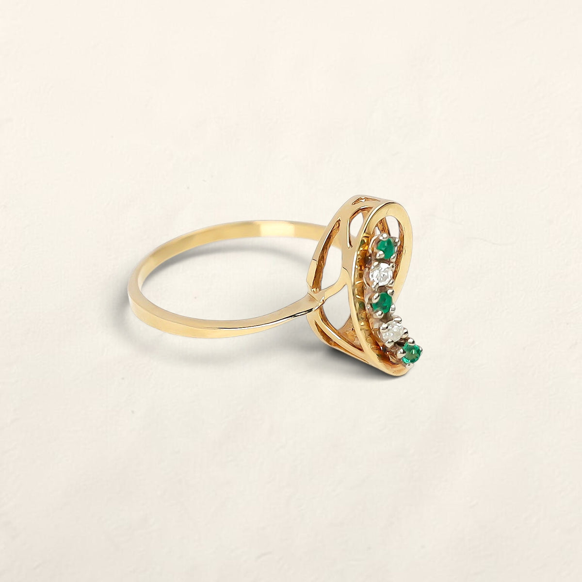 14k Yellow Gold Emerald and Diamond Ring