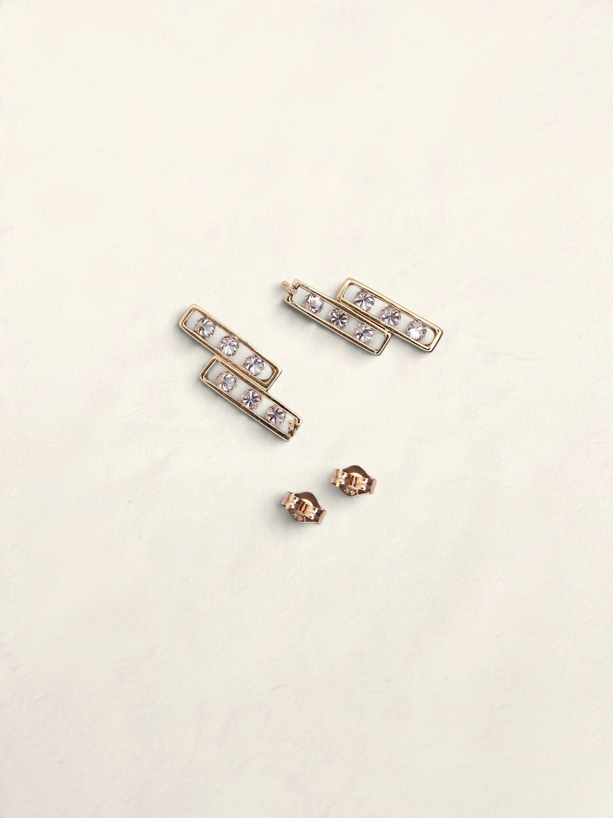 14K Yellow Gold Rectangular Diamond Drop Studs