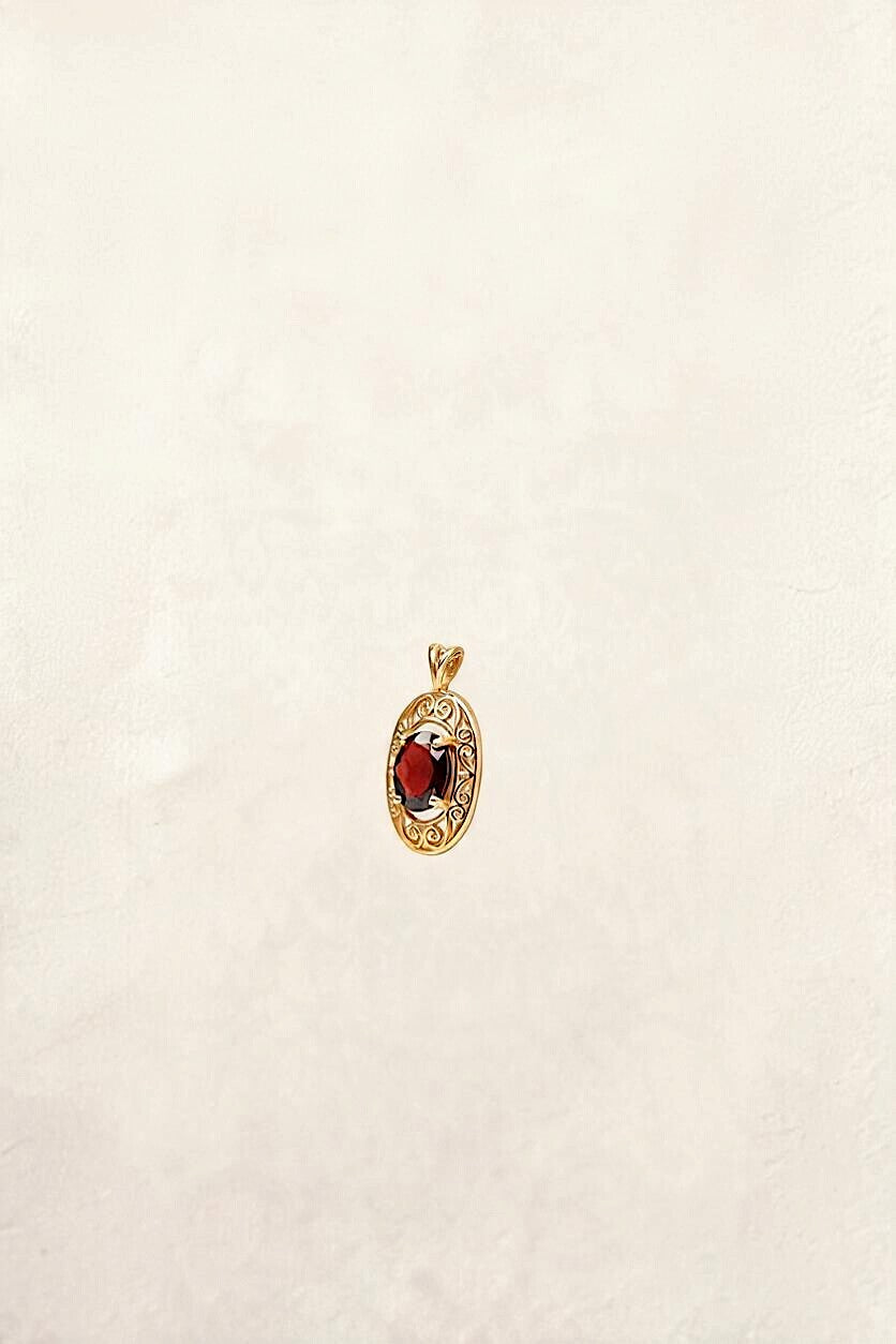 14K Yellow Gold Garnet Pendant