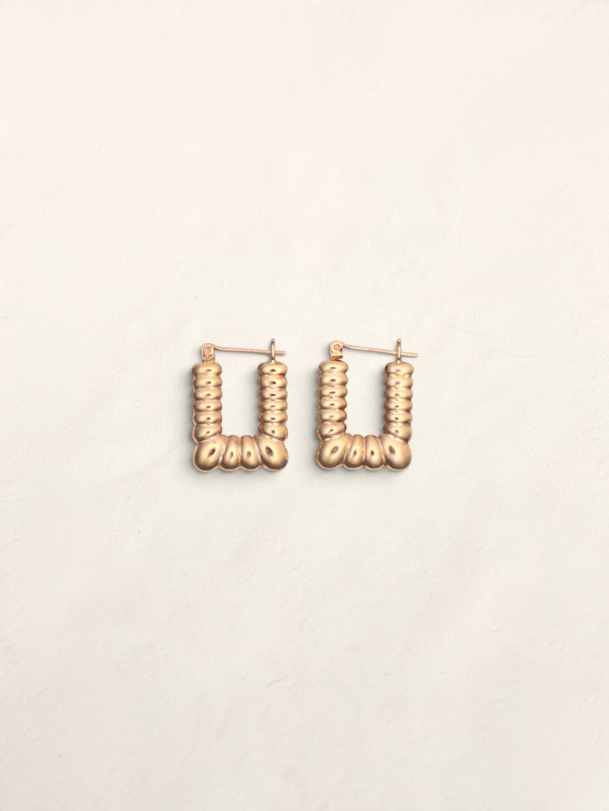 14k Gold Textured Rectangle Hoops