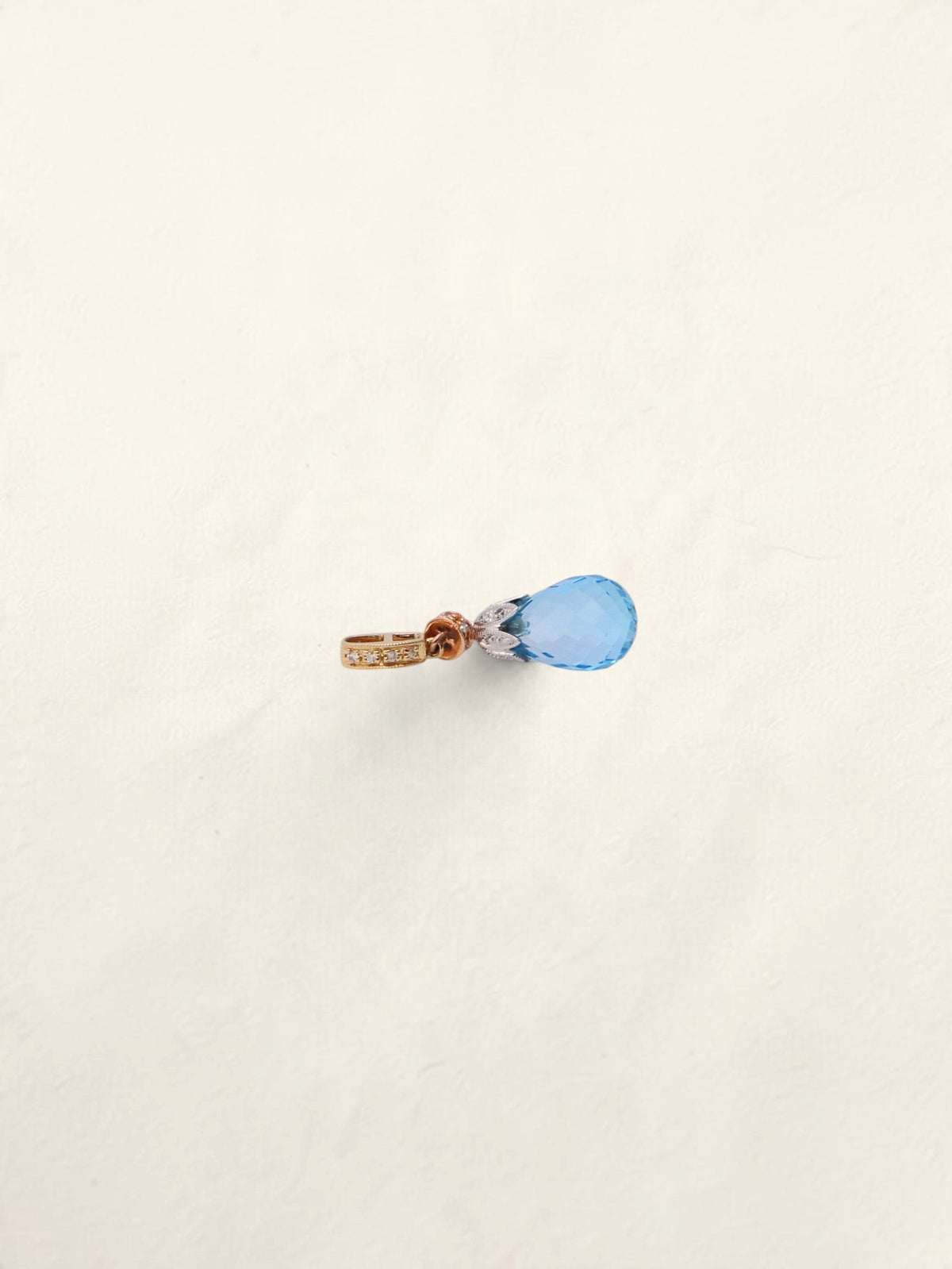 14K Tri-Tone Blue Topaz Diamond Drop Pendant