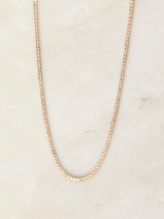 Zafrah 14k yellow gold 1mm square rolo chain necklace measuring 21.5 inches in length