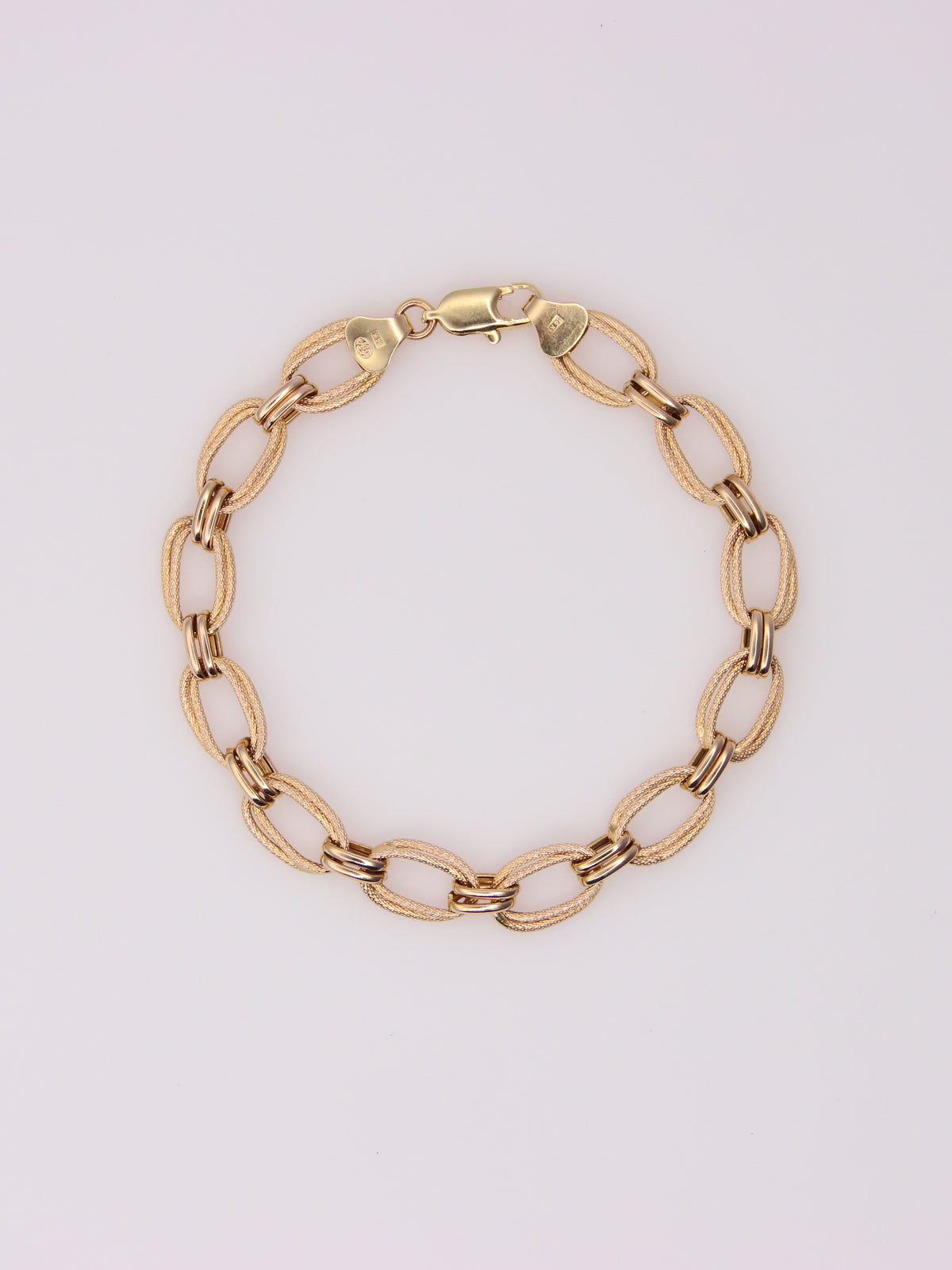 14K Yellow Gold Textured Oval Link Bracelet