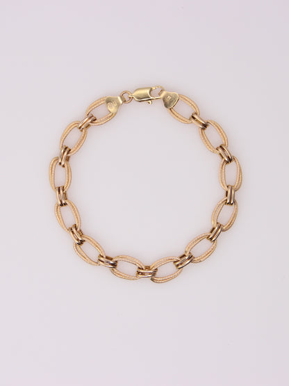 14K Yellow Gold Textured Oval Link Bracelet