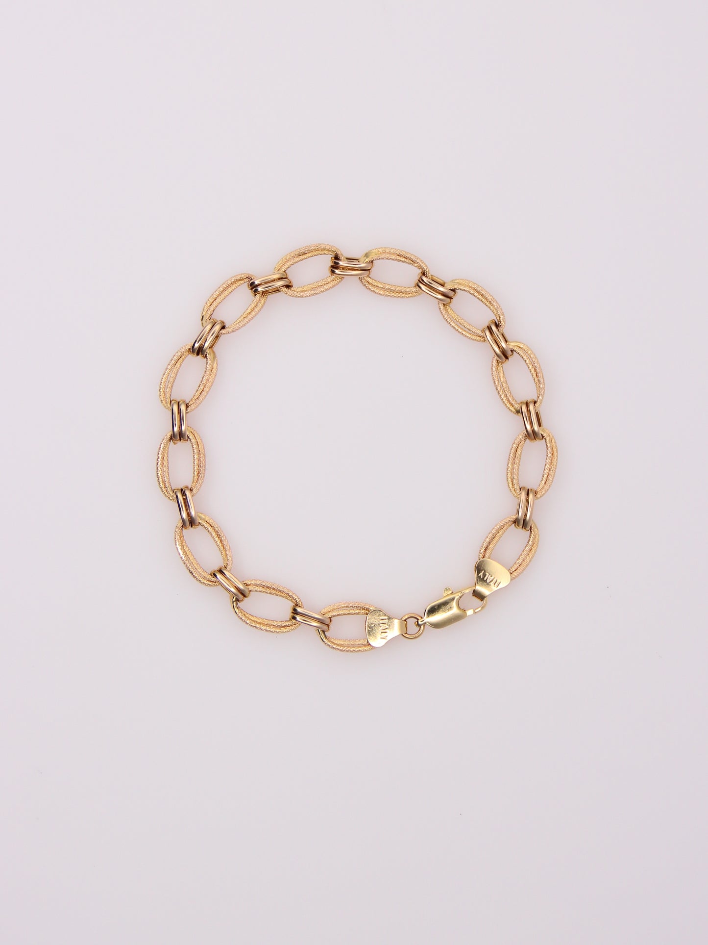 14K Yellow Gold Textured Oval Link Bracelet