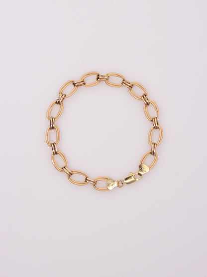 14K Yellow Gold Textured Oval Link Bracelet