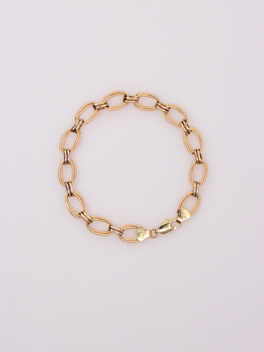 14K Yellow Gold Textured Oval Link Bracelet