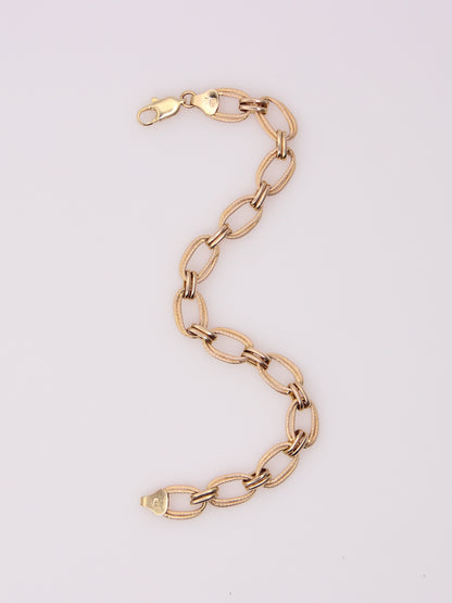 14K Yellow Gold Textured Oval Link Bracelet