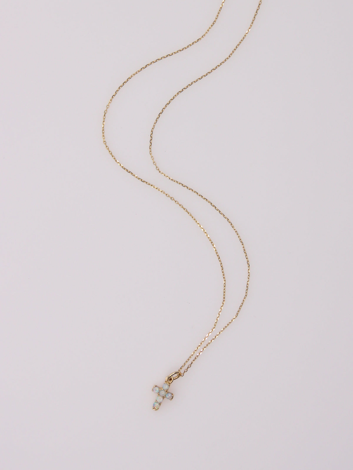 14K Yellow Gold Mini Opal Cross Pendant Necklace