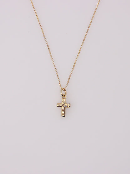 14K Yellow Gold Mini Opal Cross Pendant Necklace