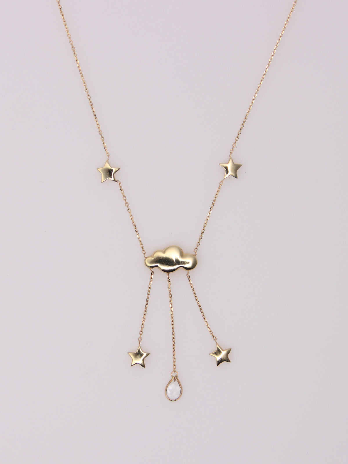 14K Yellow Gold Rain Cloud and Star Pendant Necklace