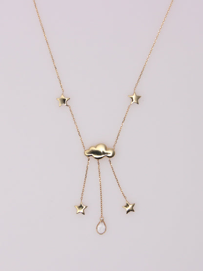 14K Yellow Gold Rain Cloud and Star Pendant Necklace