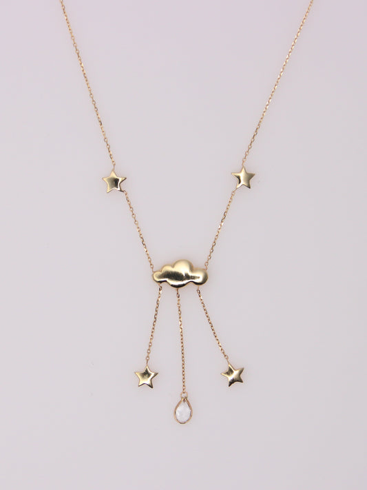 14K Yellow Gold Rain Cloud and Star Pendant Necklace