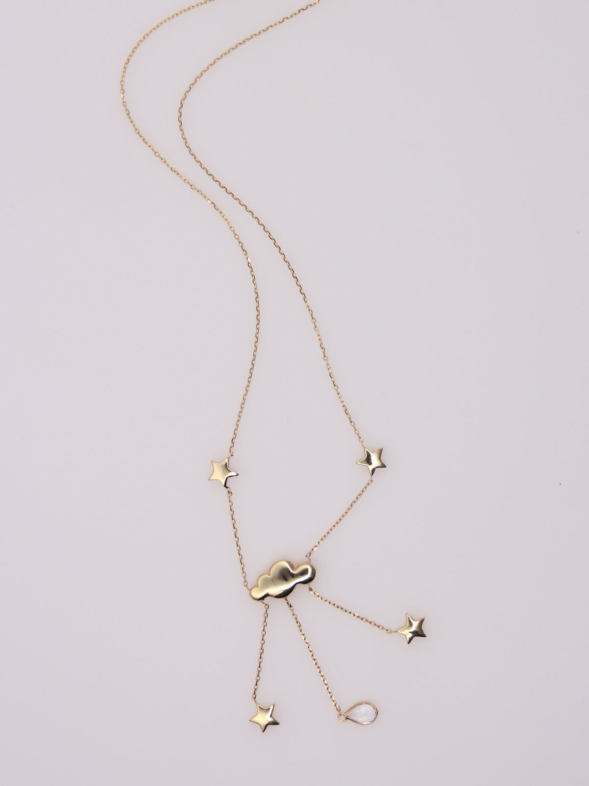 14K Yellow Gold Rain Cloud and Star Pendant Necklace