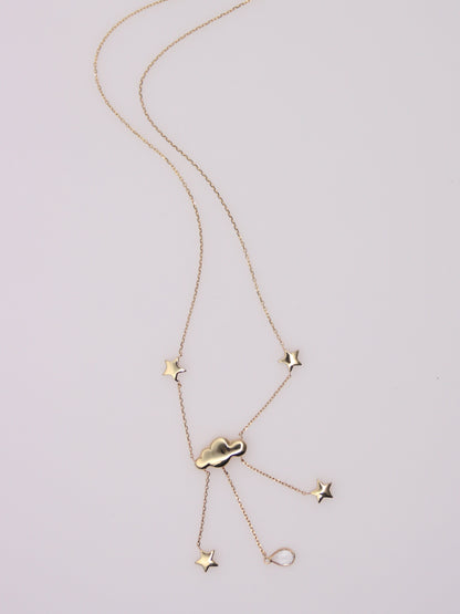14K Yellow Gold Rain Cloud and Star Pendant Necklace