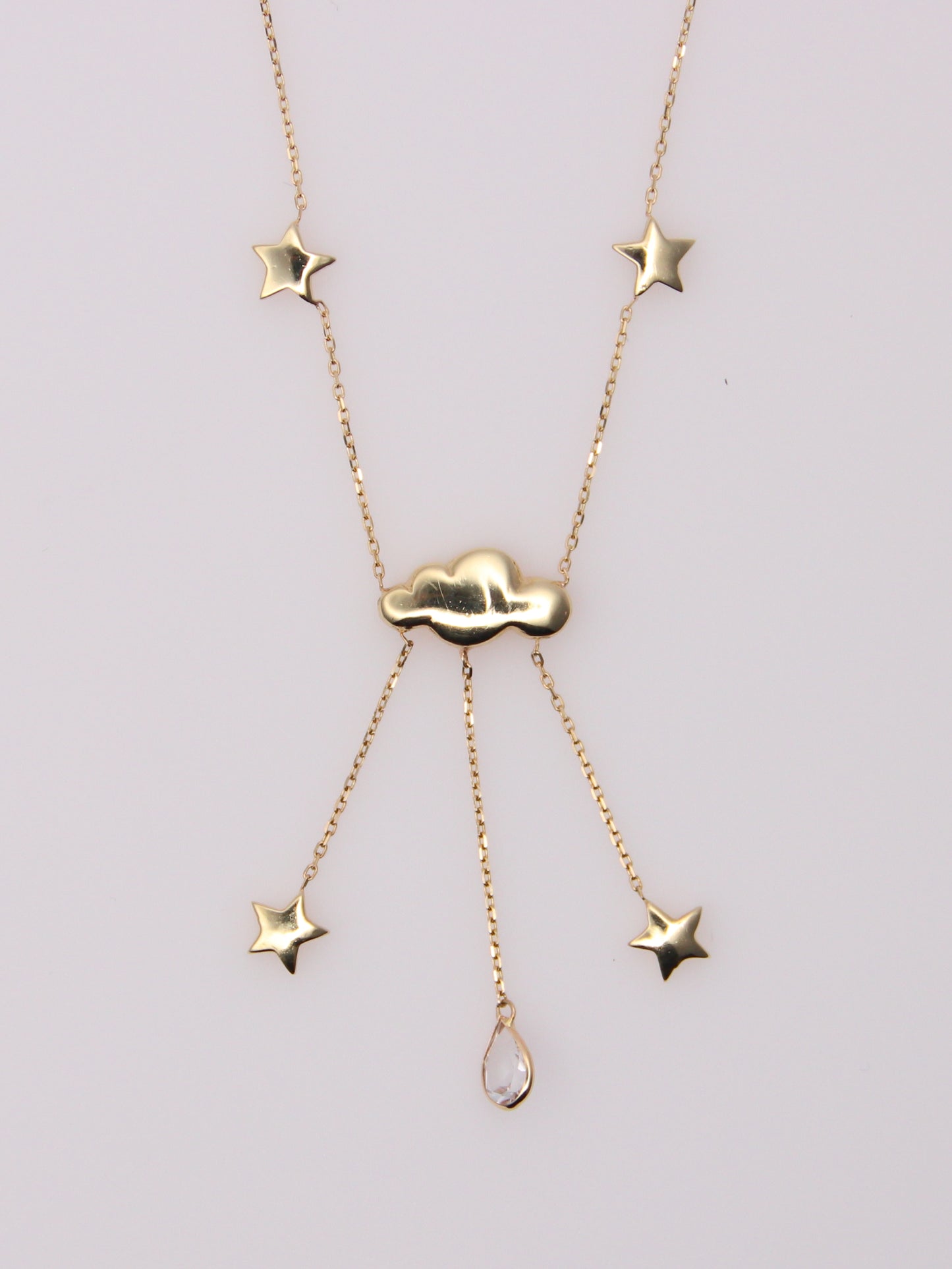 14K Yellow Gold Rain Cloud and Star Pendant Necklace