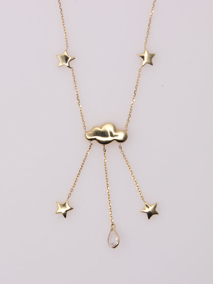 14K Yellow Gold Rain Cloud and Star Pendant Necklace