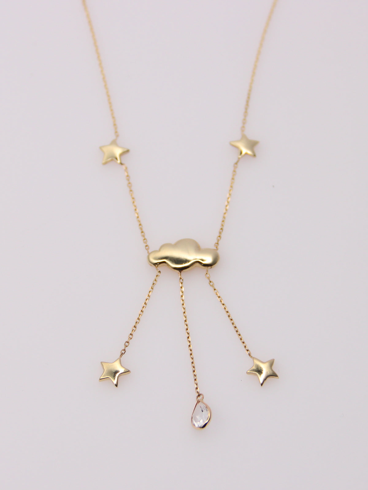 14K Yellow Gold Rain Cloud and Star Pendant Necklace