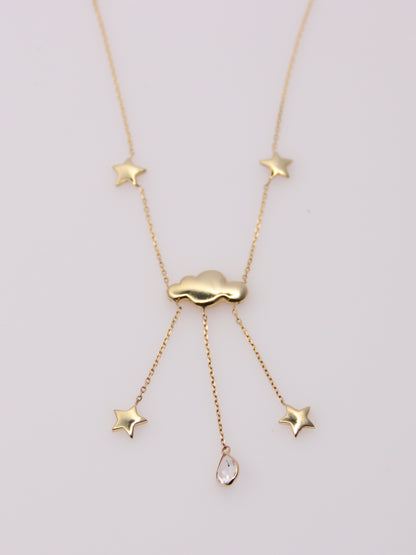 14K Yellow Gold Rain Cloud and Star Pendant Necklace