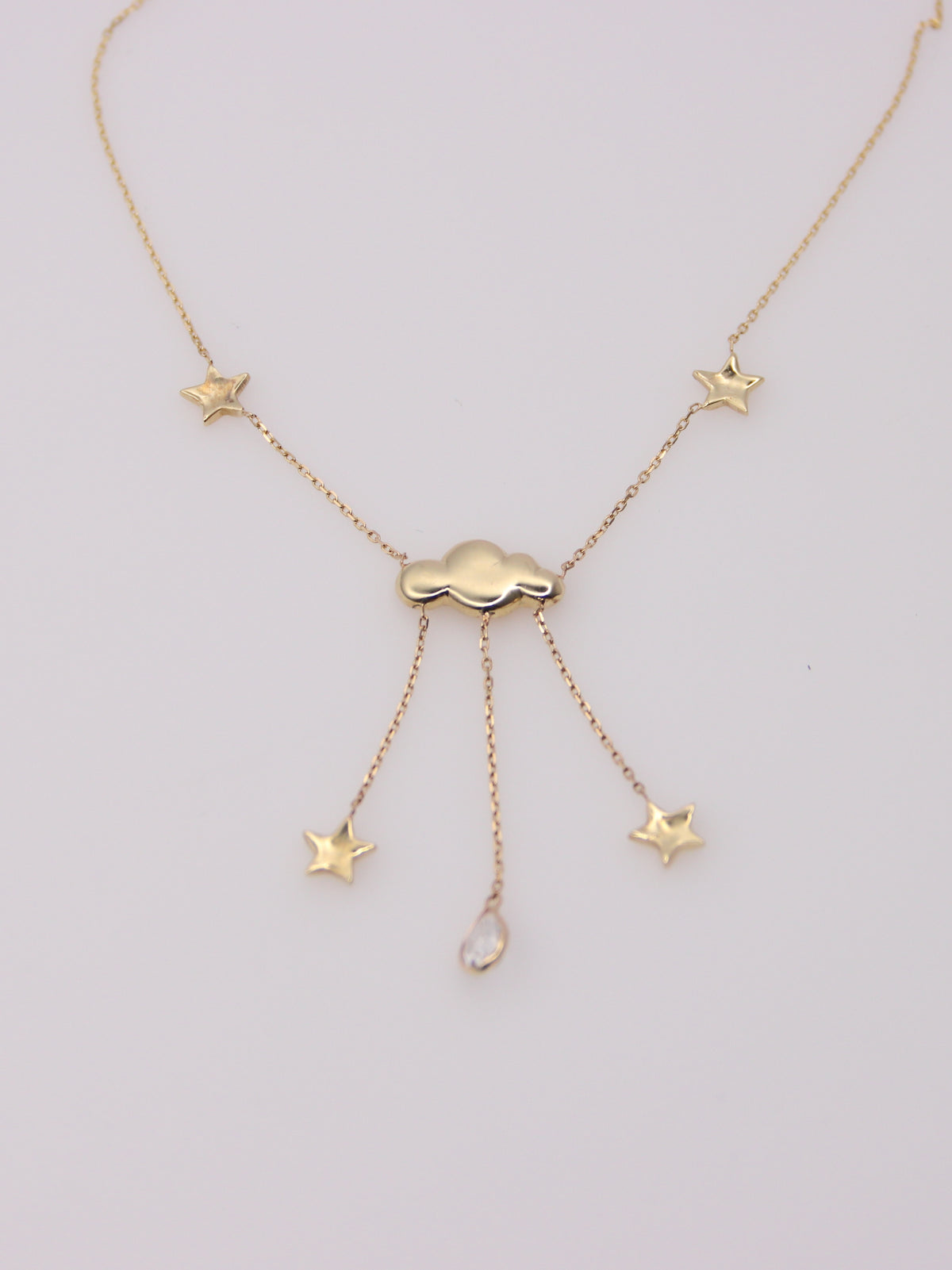 14K Yellow Gold Rain Cloud and Star Pendant Necklace