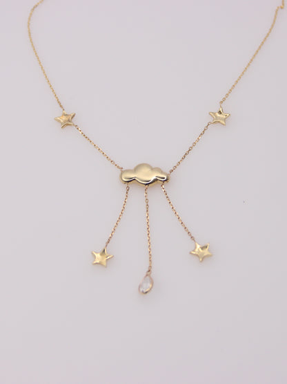 14K Yellow Gold Rain Cloud and Star Pendant Necklace