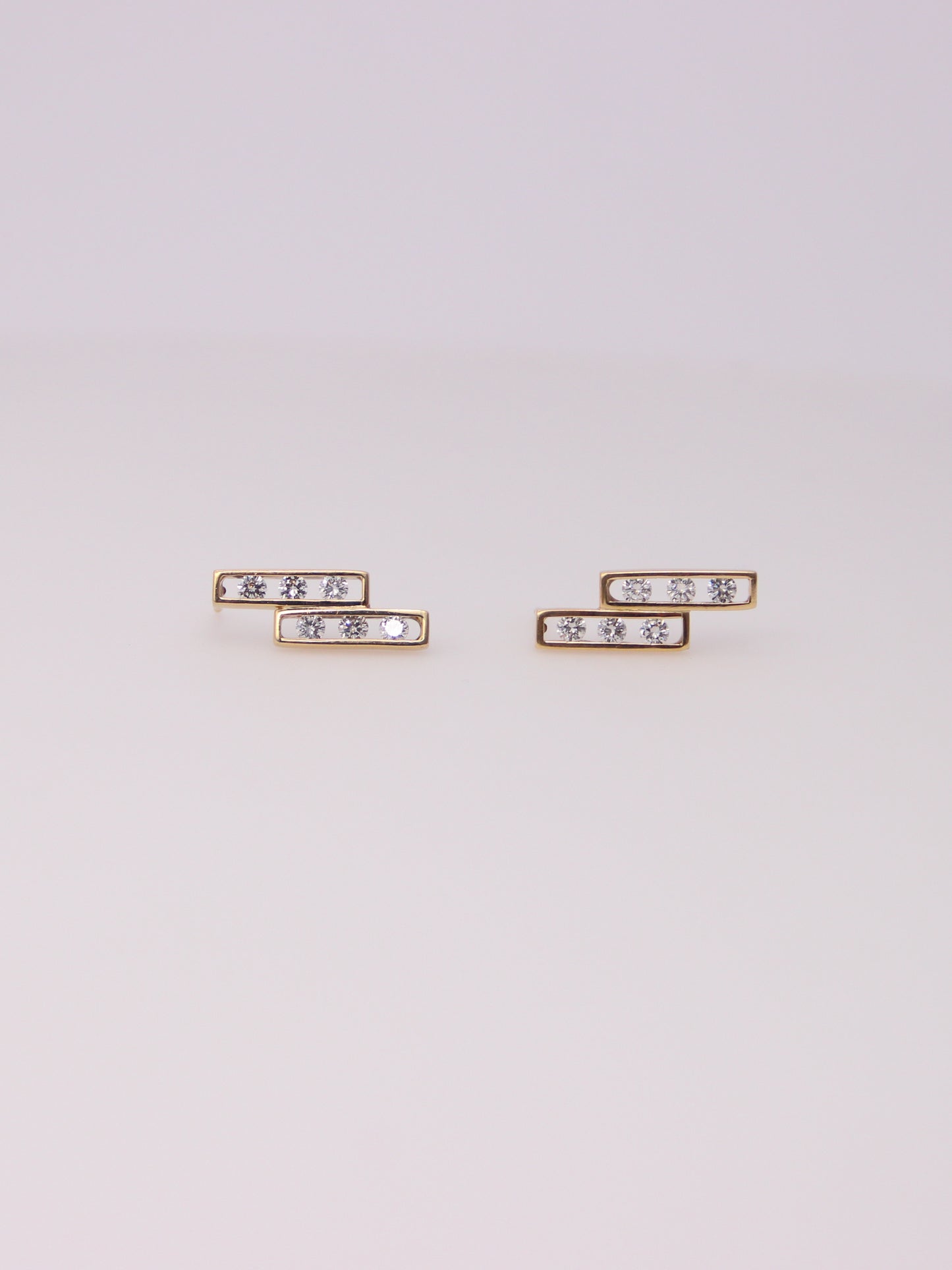14K Yellow Gold Rectangular Diamond Drop Studs
